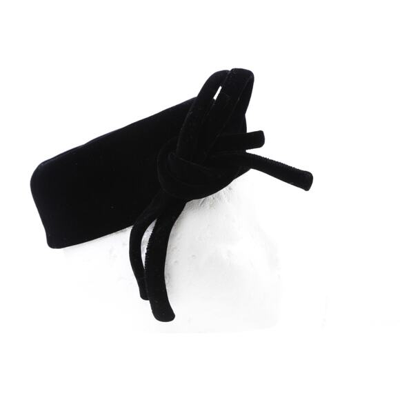 Vintage Black Velvet Hat Pillbox Fascinator Bow Retro Mid Century Cocktail main image 6